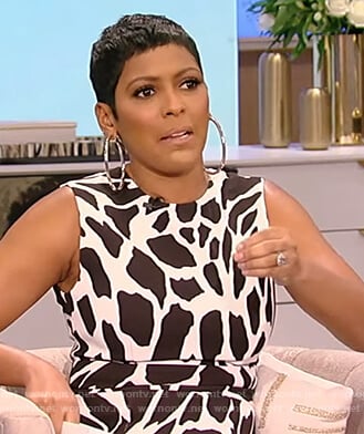 Tamron’s giraffe print sleeveless dress on Tamron Hall Show
