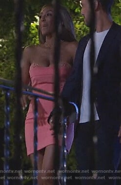 Tayshia’s coral strapless mini dress on The Bachelorette