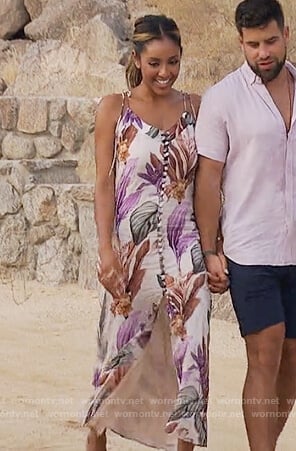 Tayshia’s floral button front midi dress on The Bachelorette