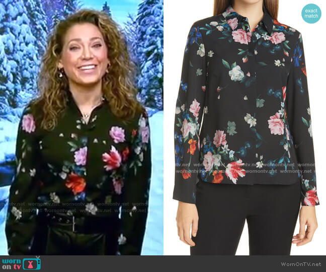 Ted Baker Sandalwood Floral Print Shirt worn by Ginger Zee on Good Morning America