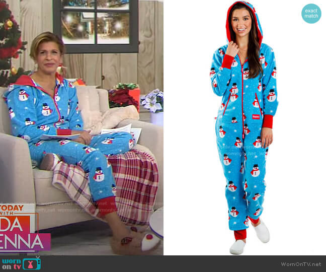 Tipsy Elves Christmas Onesie - Blue Chilly Snowman Holiday Cozy Adult Jumpsuit worn by Hoda Kotb on Today