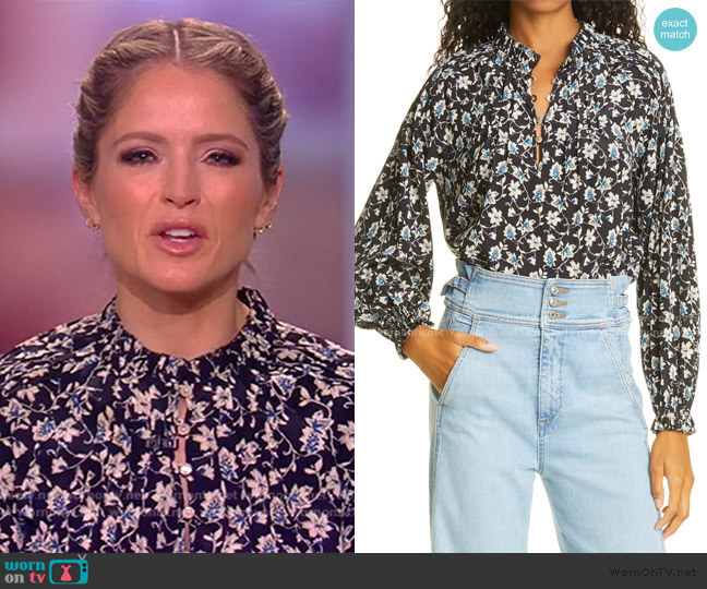 Veronica Beard Reba Floral Print Stretch Silk Blouse worn by Sara Haines on The View