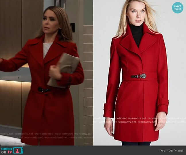 Via Spiga Notch Collar Buckle Belt Coat worn by Olivia Falconeri (Lisa Lo Cicero) on General Hospital
