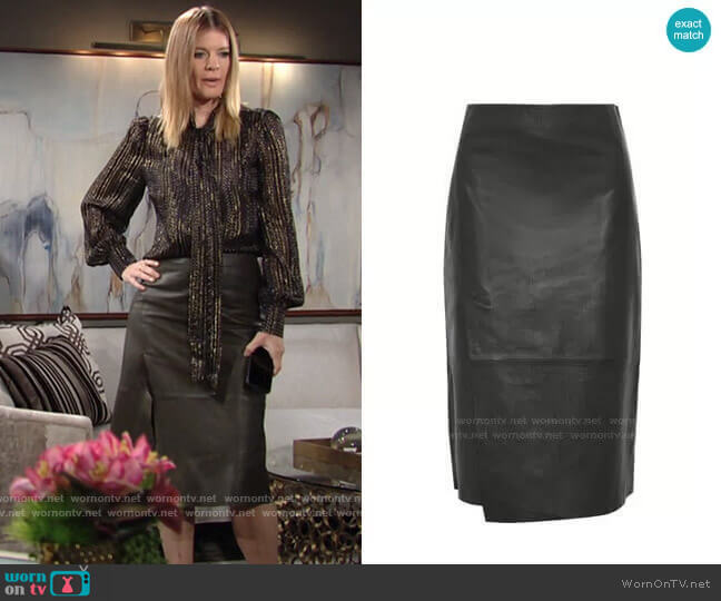 Vince Slit Leather Midi Skirt worn by Phyllis Summers (Michelle Stafford) on The Young and the Restless