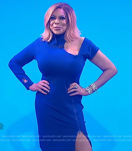 Wendy’s blue cutout one sleeve dress on The Wendy Williams Show