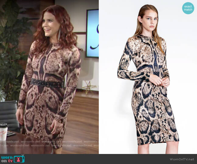 Yigal Azrouel Leopard Scuba Sheath Dress worn by Sally Spectra (Courtney Hope) on The Young and the Restless