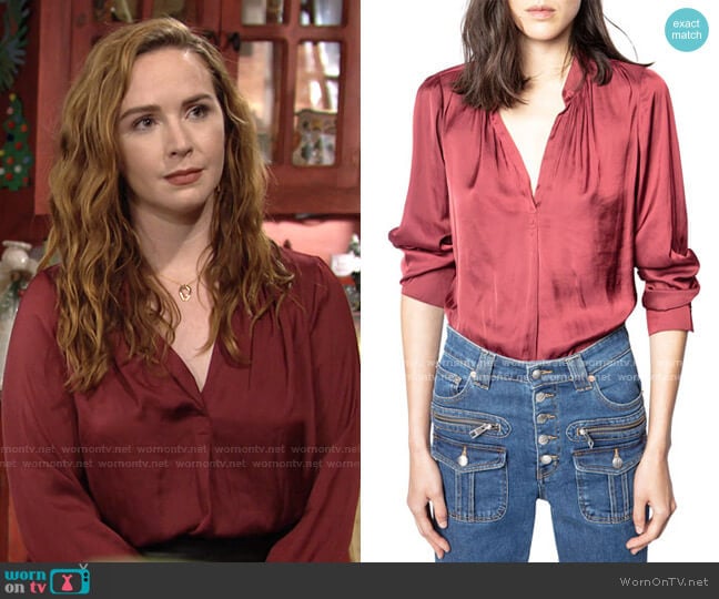 Zadig & Voltaire Tink Satin Blouse worn by Mariah Copeland (Camryn Grimes) on The Young and the Restless