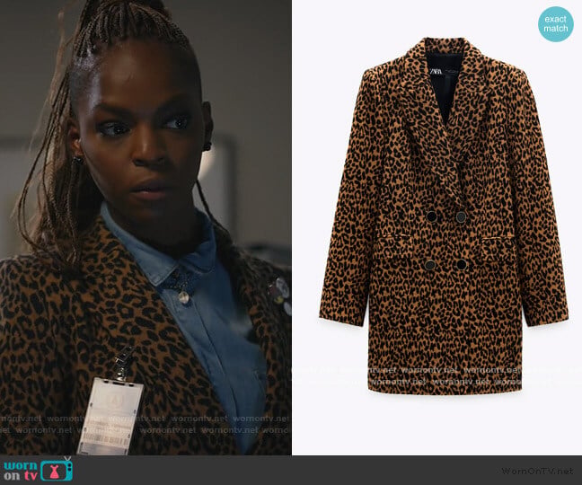 Zara Animal Print Frock Coat worn by Vanessa Johnson (Samantha Marie Ware) on All Rise