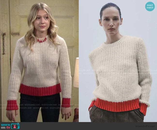 Zara Contrast Trim Sweater worn by Faith Newman (Alyvia Alyn Lind) on The Young and the Restless