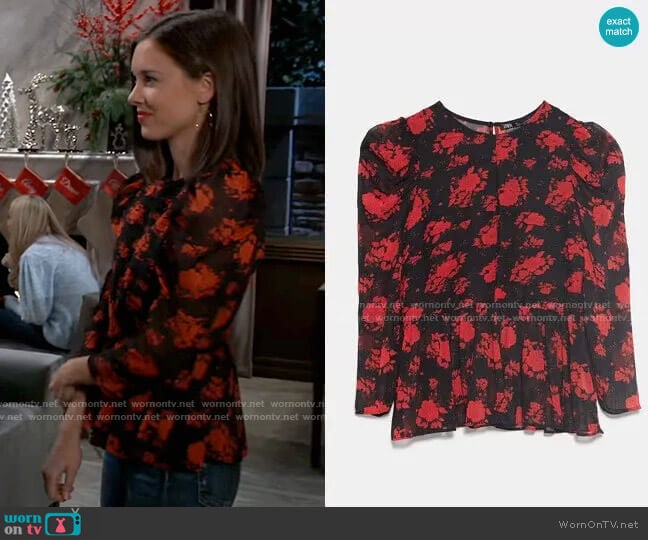 Zara Floral Blouse worn by Willow Tait (Katelyn MacMullen) on General Hospital
