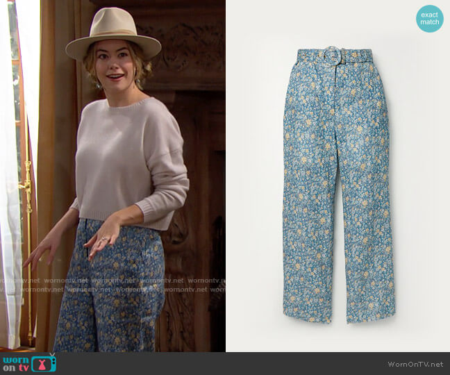 Zimmermann Carnaby Belted Crop Flare Pants worn by Hope Logan (Annika Noelle) on The Bold and the Beautiful