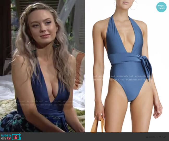 Zimmermann Juliette Plunge Scarf Tie Swimsuit worn by Abby Newman (Melissa Ordway) on The Young and the Restless