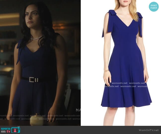 1901 Bow Shoulder Fit & Flare Cocktail Dress worn by Veronica Lodge (Camila Mendes) on Riverdale