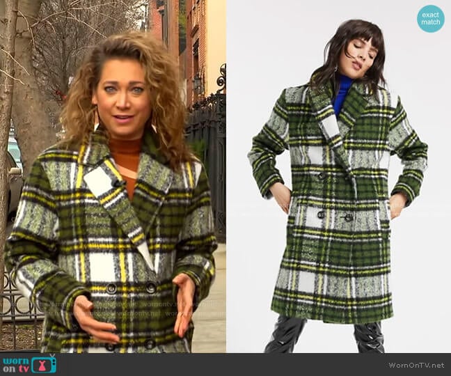 Asos Brushed Check Double Breasted Coat worn by Ginger Zee on Good Morning America