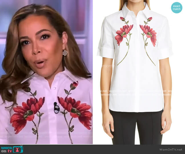 Adam Lippes Floral Print Stretch Poplin Shirt worn by Sunny Hostin on The View