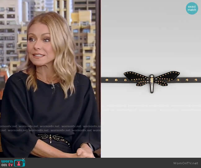 Gucci Adjustable Leather Dragonfly Belt worn by Kelly Ripa on Live with Kelly and Mark