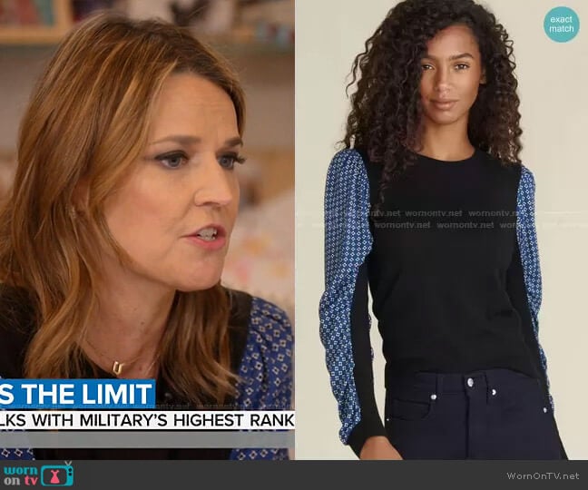 Veronica Beard Adler Mixed-Media Sweater worn by Savannah Guthrie on Today