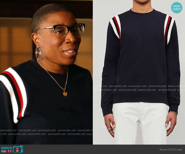 Sandro Striped-Trim cotton-Jersey Sweatshirt worn by Henrietta Wilson (Aisha Hinds) on 9-1-1