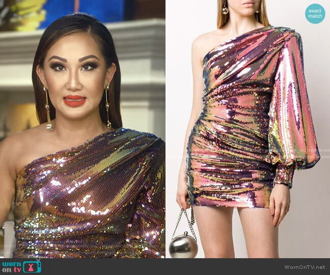 Alex Perry Sequin One Shoulder Dress worn by Tiffany Moon on The Real Housewives of Dallas