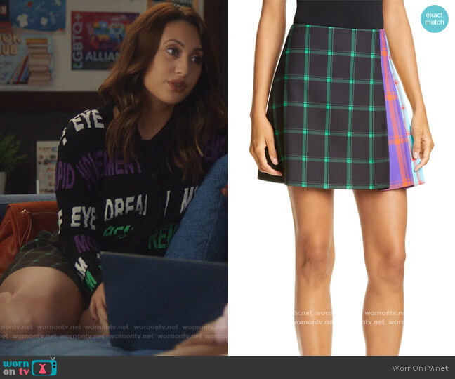 Alice + Olivia Semira Contrast Plaid Miniskirt worn by Ana Torres (Francia Raisa) on Grown-ish