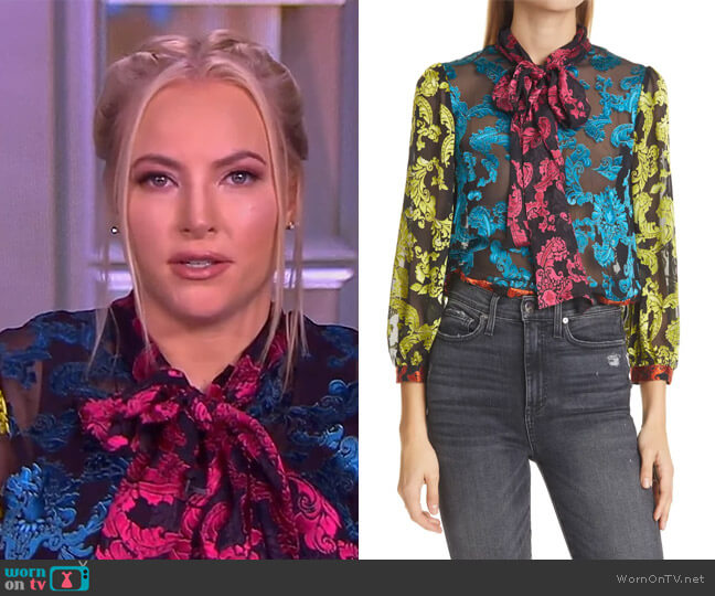 Alice + Olivia Jeannie pussy-bow collar blouse worn by Meghan McCain on The View