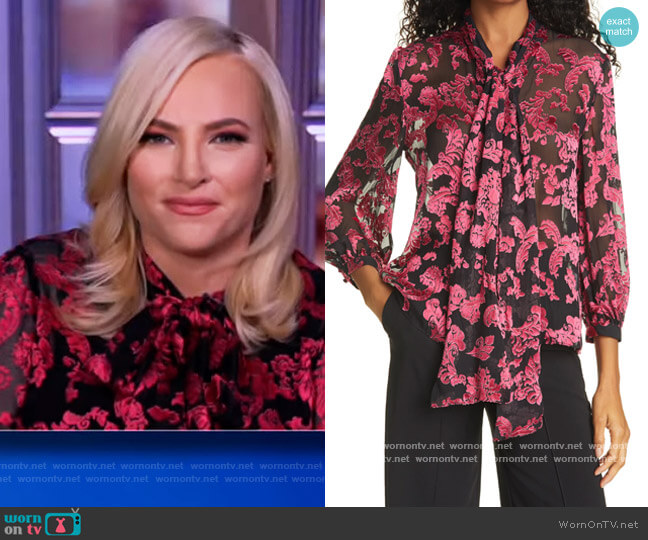 Alice + Olivia Jeannie Bow Silk Burnout Blouse worn by Meghan McCain on The View