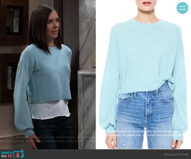 Alice + Olivia Ansley Puff-Sleeve Crop Sweater worn by Willow Tait (Katelyn MacMullen) on General Hospital