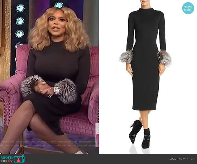 Alice + Olivia Delora Fox Fur-Cuff Midi Dress worn by Wendy Williams on The Wendy Williams Show