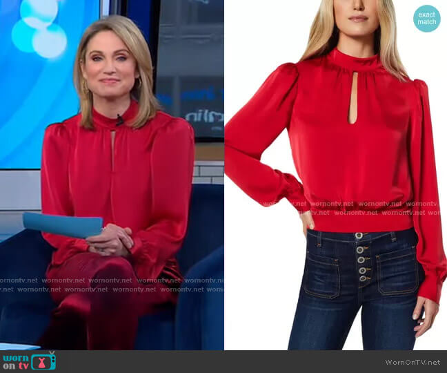Ramy Brook Angela Keyhole Long Sleeve Top worn by Amy Robach on Good Morning America