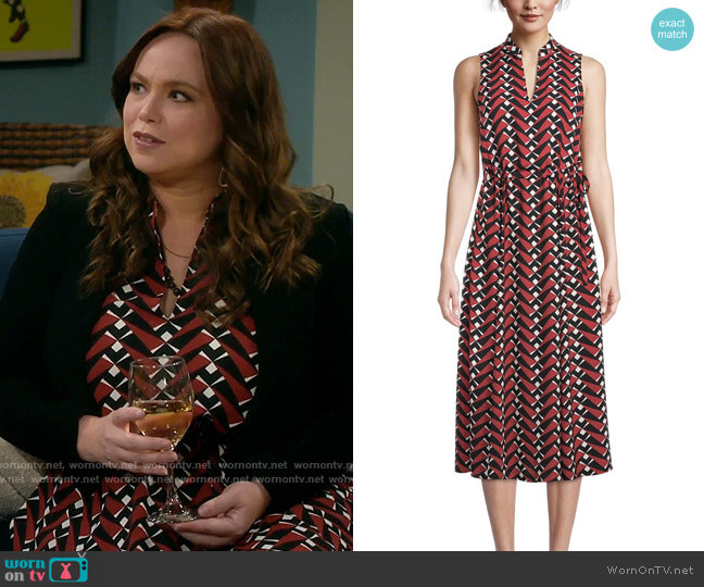 Anne Klein Broadway Lights Printed Drawstring Dress worn by Kristin Baxter (Amanda Fuller) on Last Man Standing