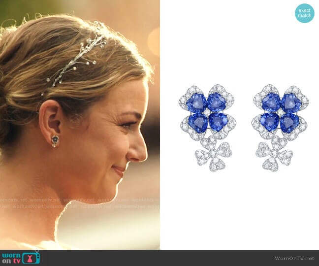 Ashley Morgan Designs Diamond and Blue Sapphire Flower Earrings worn by Nicolette Nevin (Emily VanCamp) on The Resident
