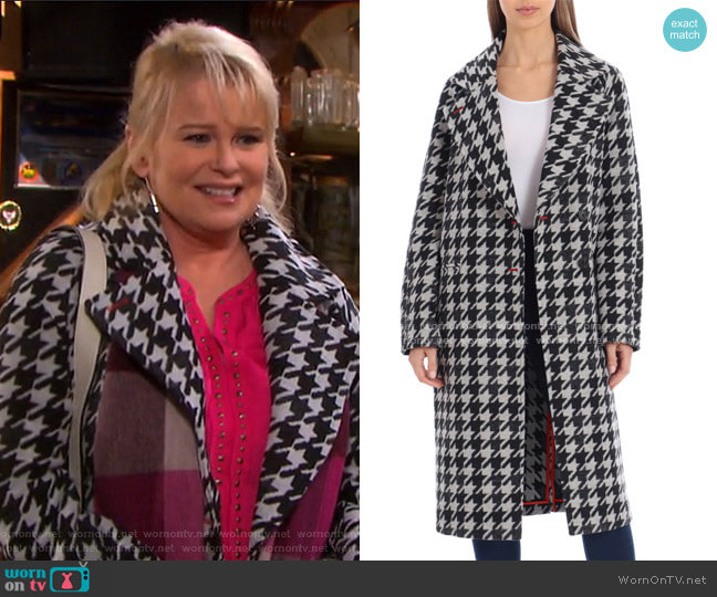 Avec Les Filles Houndstooth Oversize Double Face Coat worn by Bonnie Lockhart (Judi Evans) on Days of our Lives