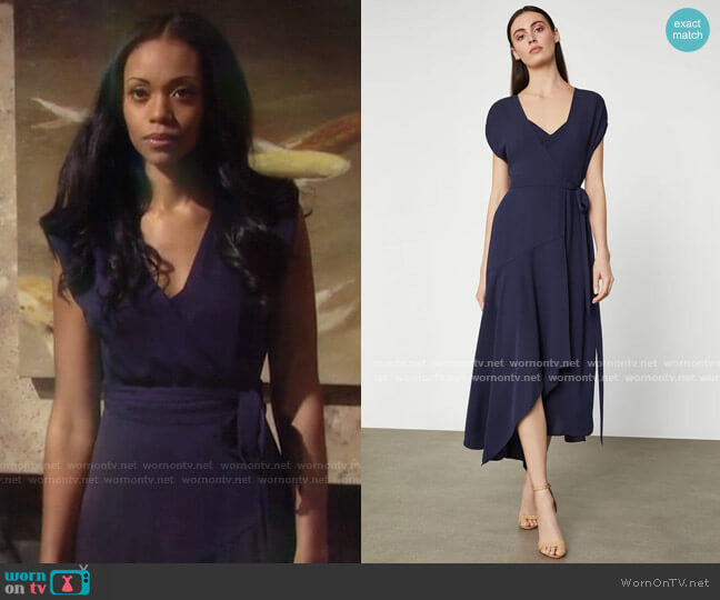 Bcbgmaxazria ?Crepe Satin Wrap Dress worn by Amanda Sinclair (Mishael Morgan) on The Young and the Restless