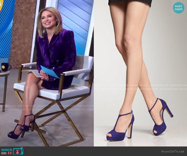 L.K. Bennett Baileigh Ultra Violet Suede Sandals worn by Amy Robach on Good Morning America