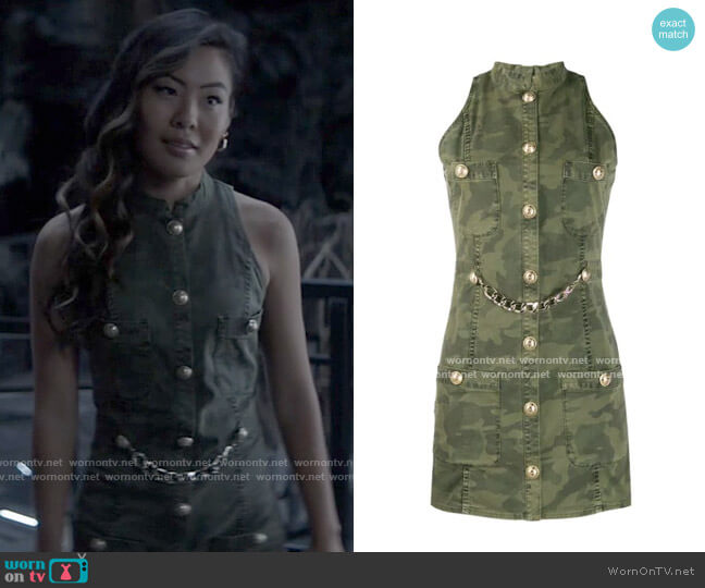 Balmain Sleeveless camouflage print denim dress worn by Mary Hamilton (Nicole Kang) on Batwoman