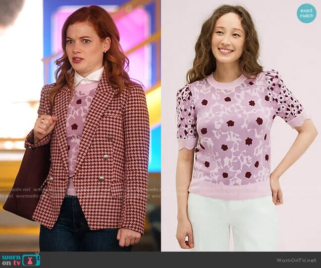 Kate Spade Begonia Jacquard Sweater worn by Zoey Clarke (Jane Levy) on Zoeys Extraordinary Playlist