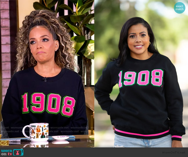 Fashionably Greek Black 1908 Sweatshirt worn by Sunny Hostin on The View