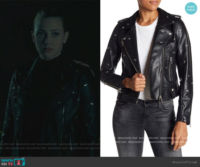Blank NYC Dragonfly Stud Moto Faux Leather Jacket worn by Betty Cooper (Lili Reinhart) on Riverdale