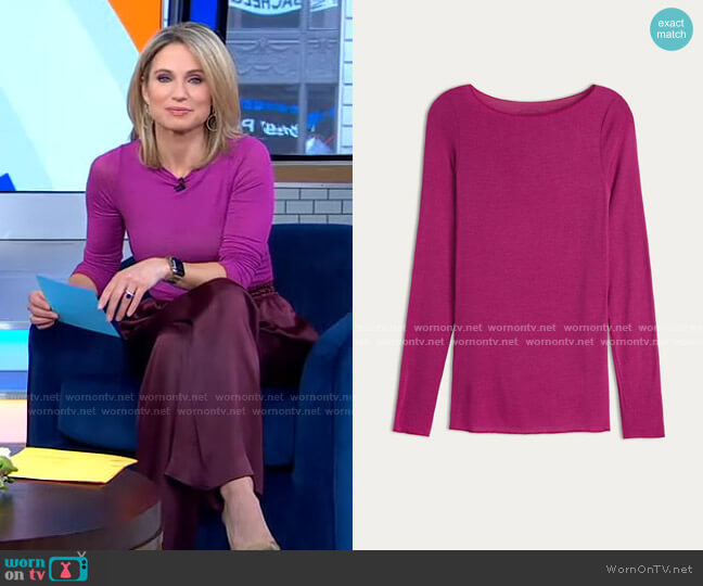 Intimissimi Boat Neck Modal Cashmere Ultralight Jumper worn by Amy Robach on Good Morning America