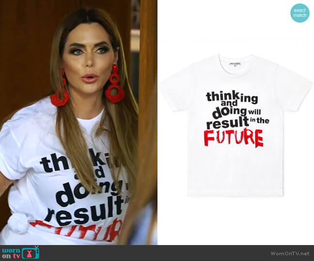 Comme des Garçons CDG Message T-Shirt worn by D’Andra Simmons on The Real Housewives of Dallas
