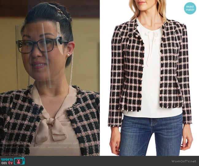 Cece Grid Tweed Frayed Jacket worn by Sherri Kansky (Ruthie Ann Miles) on All Rise