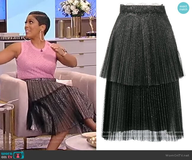 Christopher Kane Glitter tulle tiered pleated skirt worn by Tamron Hall on Tamron Hall Show