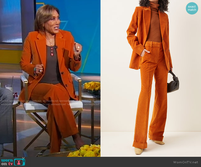 Victoria Beckham Corduroy Single-Breasted Blazer worn by Robin Roberts on Good Morning America