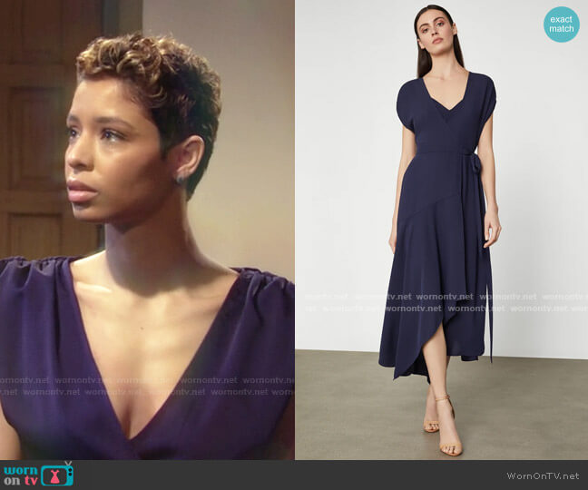 Bcbgmaxazria Crepe Satin Wrap Dress worn by Elena Dawson (Brytni Sarpy) on The Young and the Restless