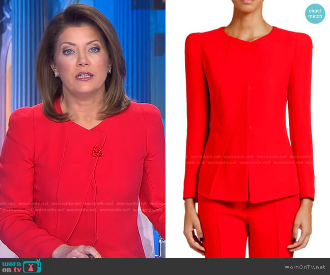 Giorgio Armani Crewneck Pleated Cady Jacket worn by Norah O'Donnell on CBS Evening News