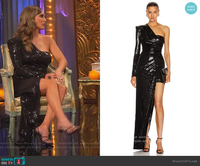 David Koma Ruched Asymmetric Sequin Gown worn by Kelly Dodd on The Real Housewives of Orange County