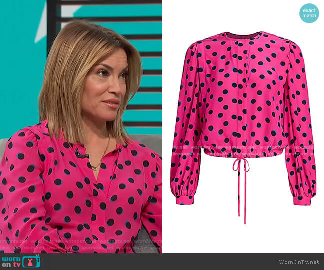 Derek Lam 10 Crosby Olina Cropped Polka Dot Blouse worn by Kit Hoover on Access Hollywood