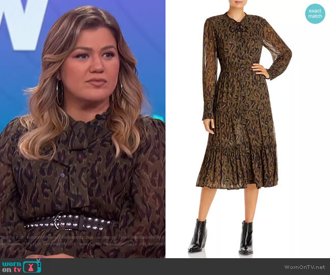 Derek Lam 10 Crosby Sammy Printed Midi Dress worn by Kelly Clarkson on The Kelly Clarkson Show