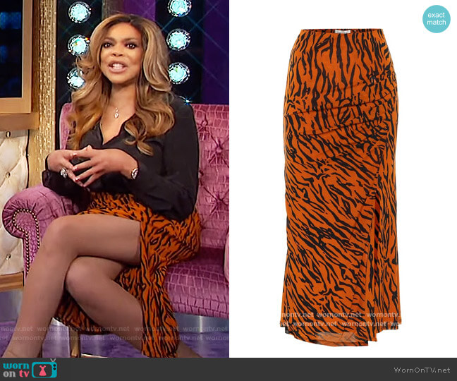 Diane von Furstenberg Edna Tiger Print Midi Skirt worn by Wendy Williams on The Wendy Williams Show