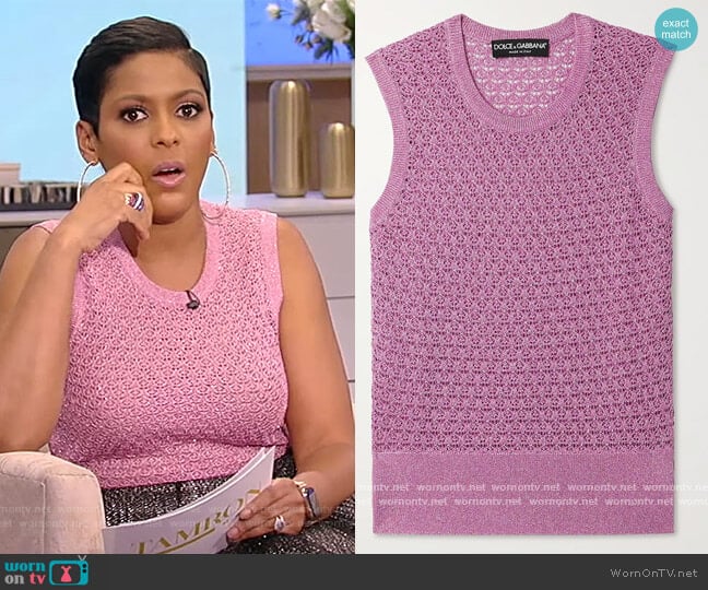 Dolce & Gabbana Metallic knitted tank worn by Tamron Hall on Tamron Hall Show